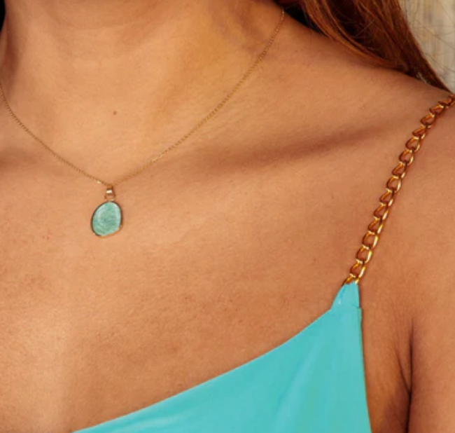 Gouden Ketting met Amazonite Hanger - Unieke Edelsteen