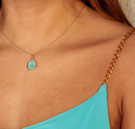Gouden Ketting met Amazonite Hanger - Unieke Edelsteen